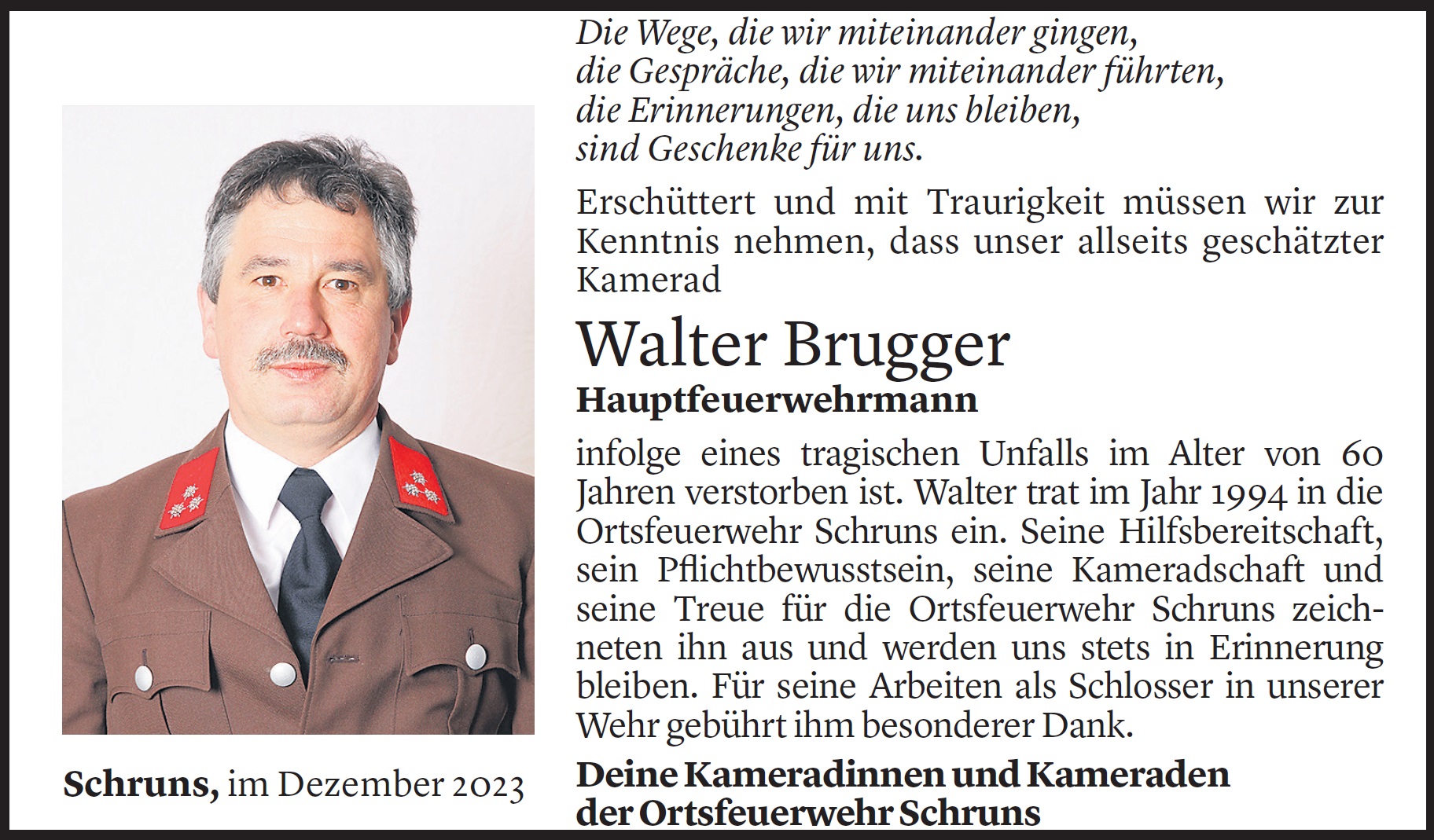 Feuerwehr Schruns Brugger Walter 1
